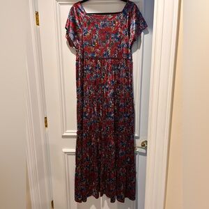 NATURAL LIFE Vibrant Red and Blue Velvet Maxi Dress
